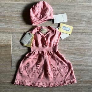 Gucci Brand new, tags on 6-9 mos light pink dress & hat.
